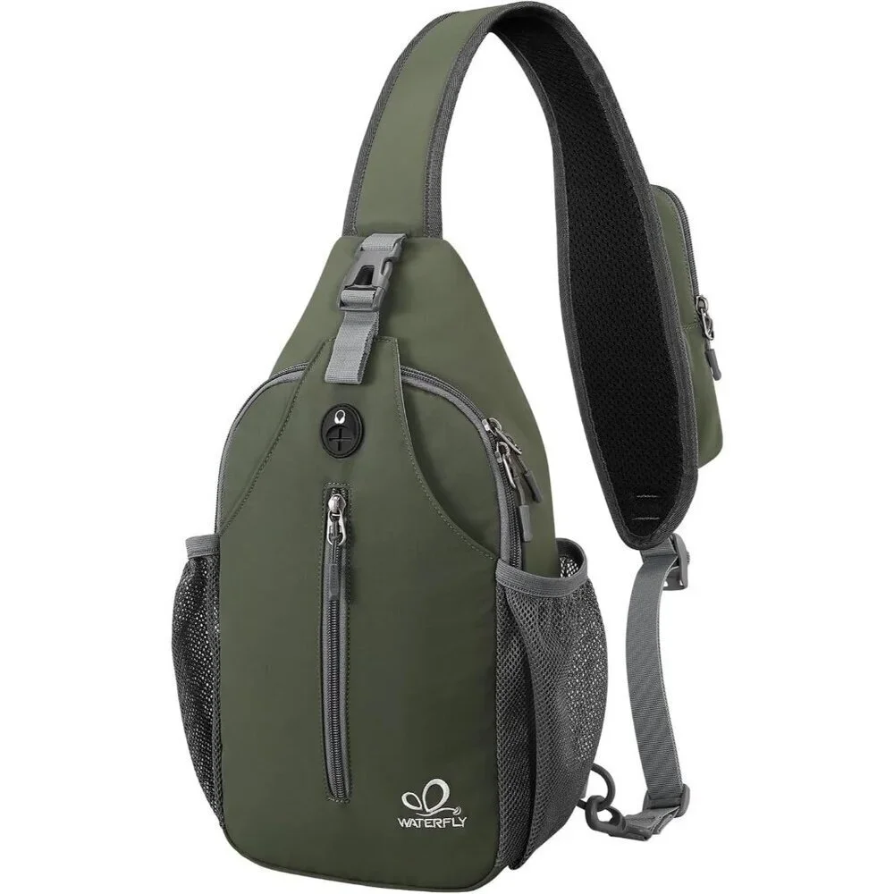 Men Dark Green Crossbody Sling Backpack Sling Bag Travel Hiking Chest Daypack